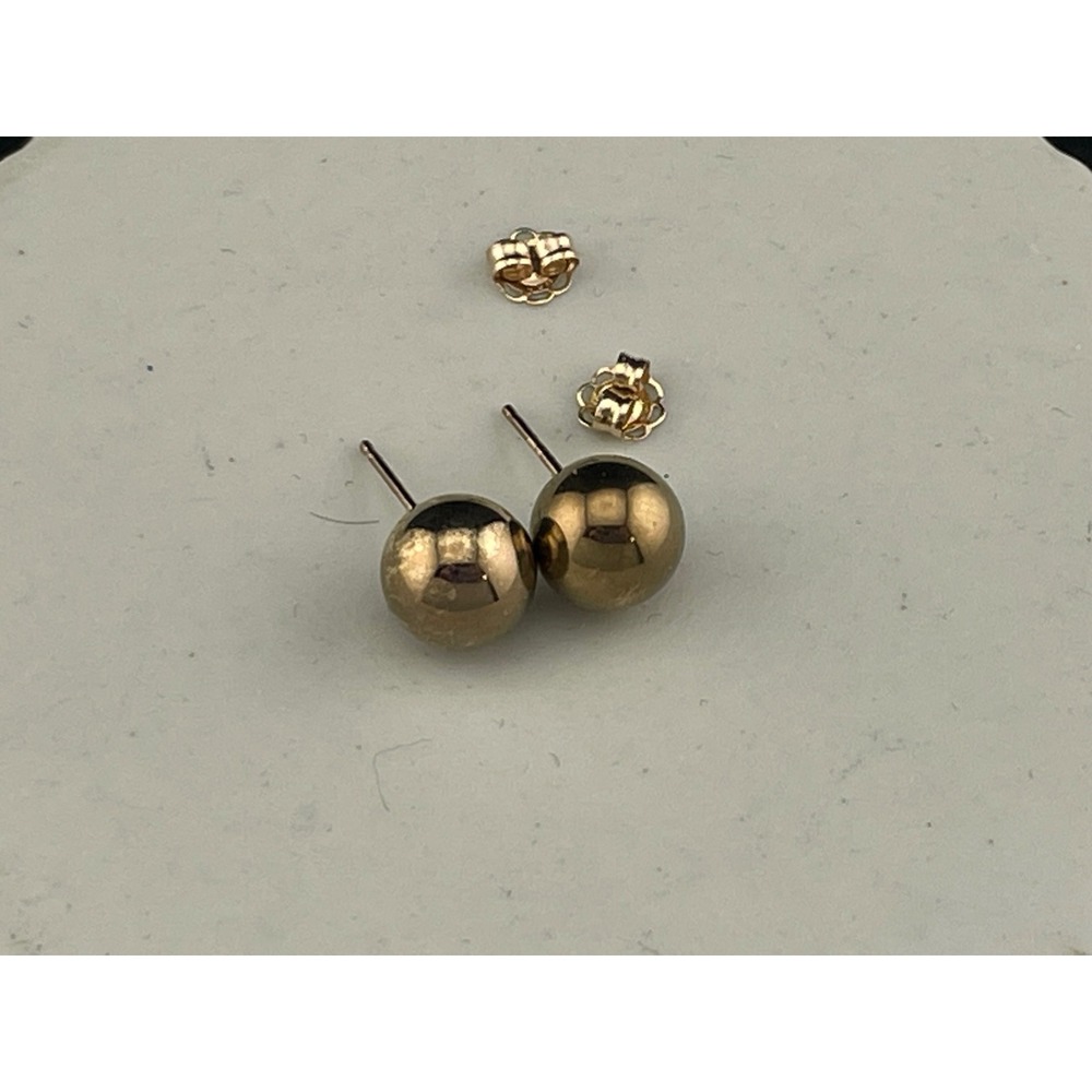 Vintage 14K Yellow Gold Ball Stud Earrings 7.8mm Minimal Sphere - Picture 8 of 14
